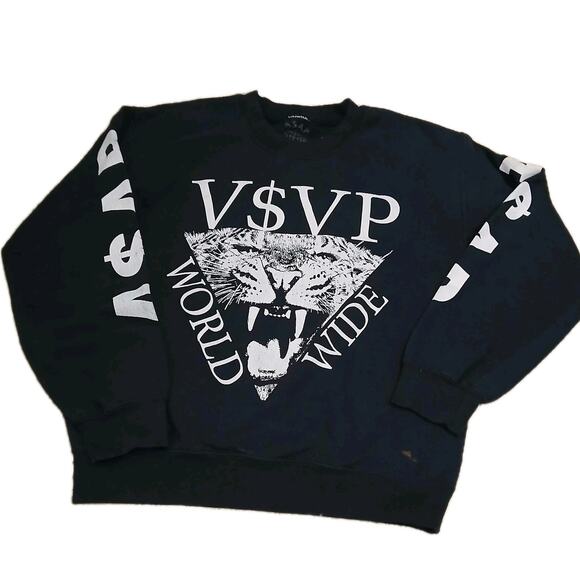ASAP VSVP Worldwide Crewneck Sweatshirt Black Size S Leopard Graphic Pullover - Picture 1 of 10